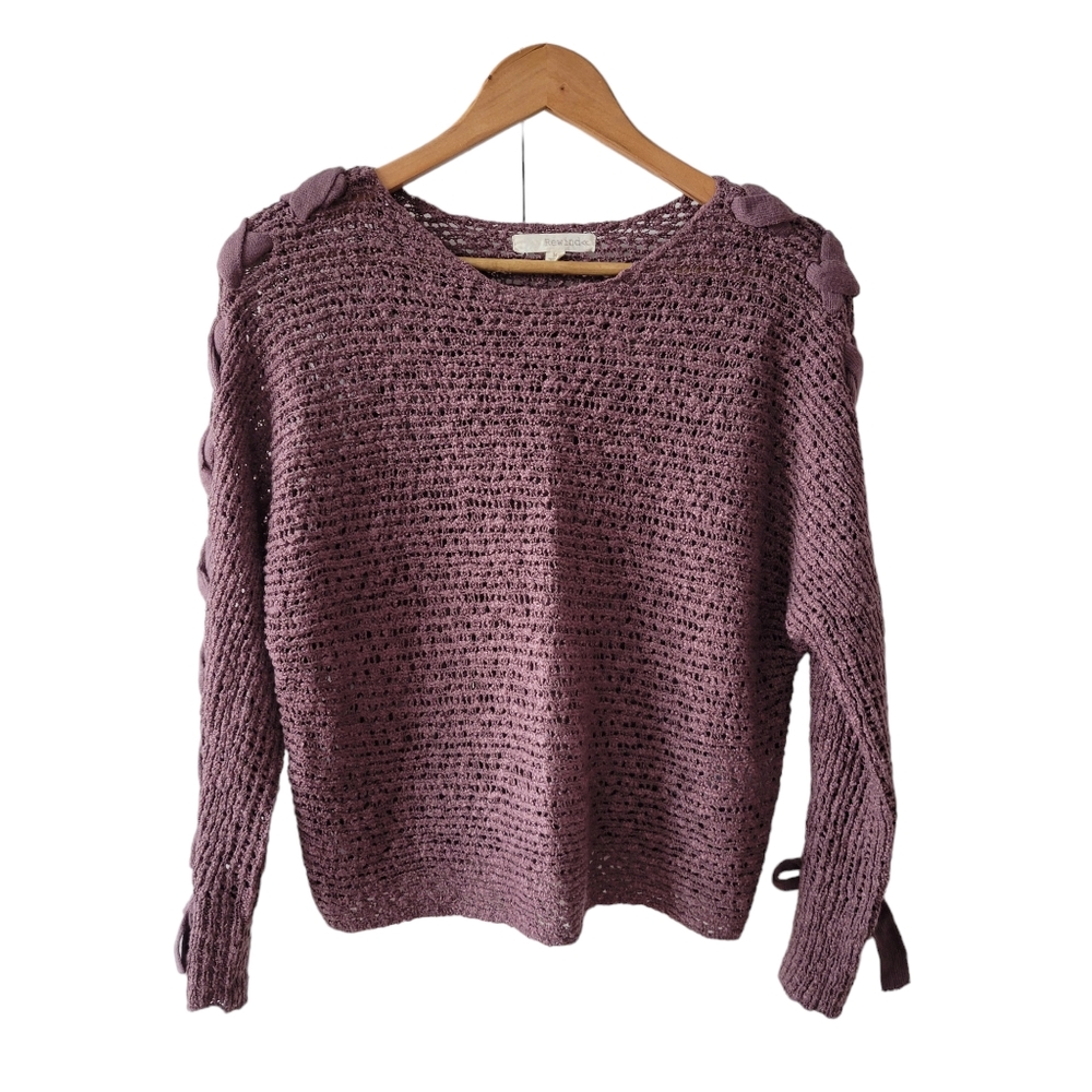 Rewind Open Knit Lace Up Sleeve Cropped Sweater